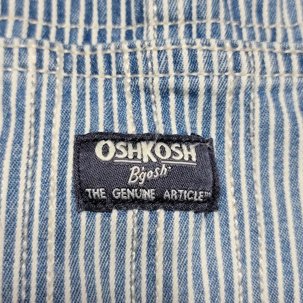 OshKosh B'gosh Blue & White Stripe Train Conductor Style Overalls Shorts - 5T